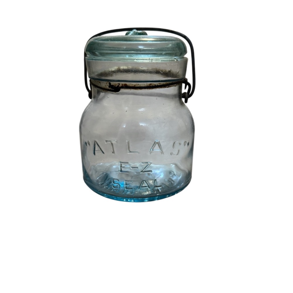 Vintage Atlas EZ Seal Squatty‎ Blue Glass Jar with Lid